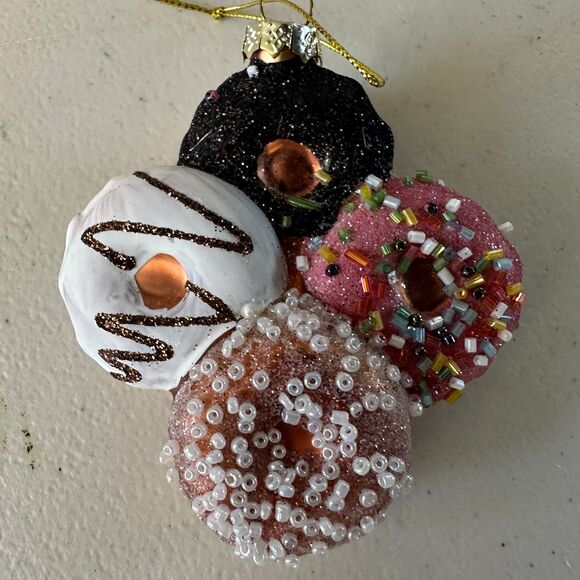 BestPysanky Festive Decorated Hand Painted Donuts Blow Glass Christmas Ornament - Picture 2 of 3